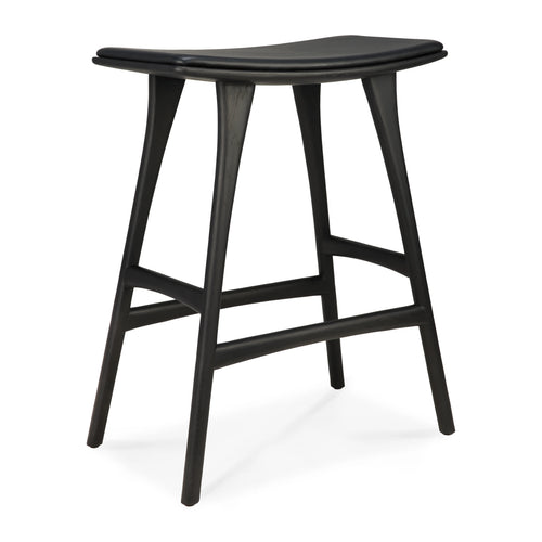 Ethnicraft Oak Black Osso Counter Stool Black Leather