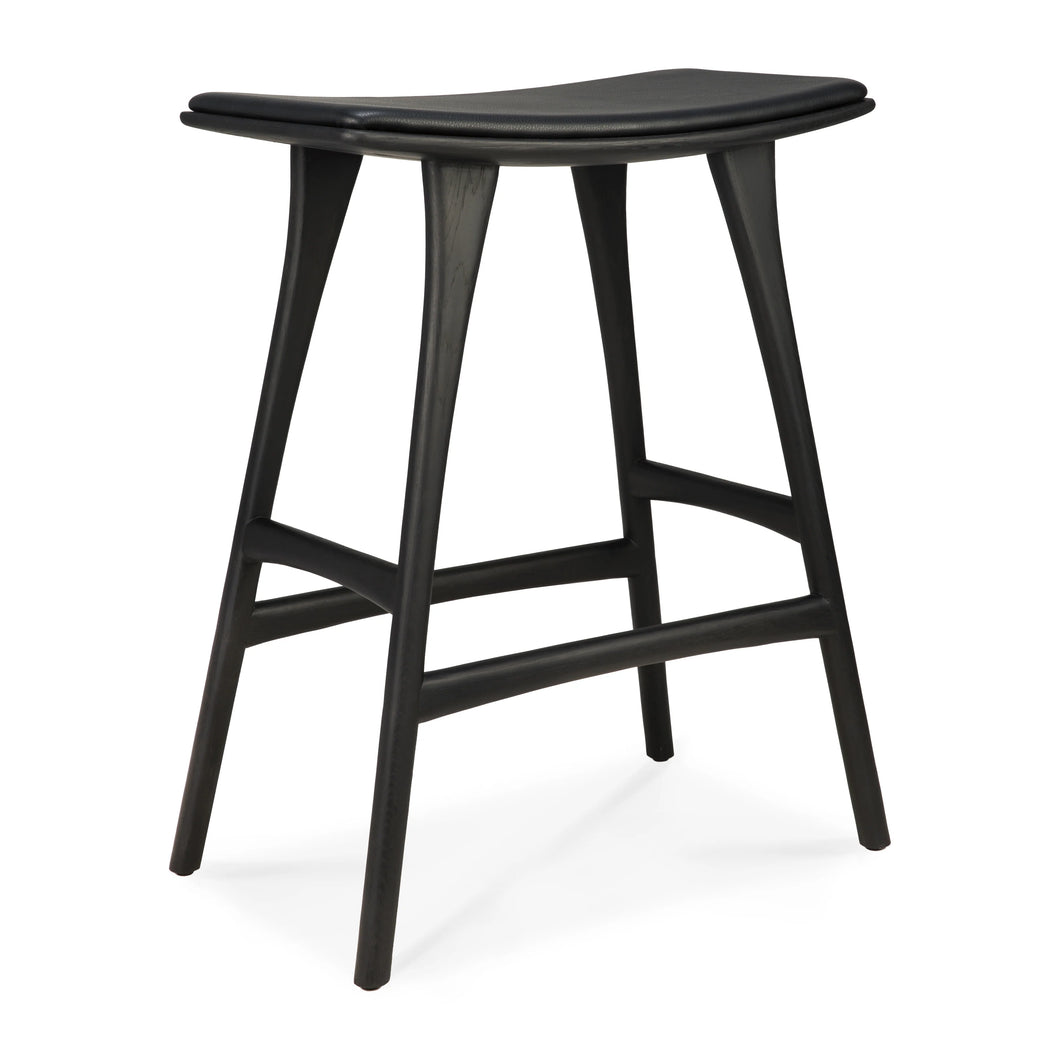 Ethnicraft Oak Black Osso Counter Stool Black Leather
