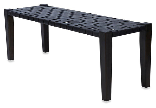 Leather Woven Bench Black
