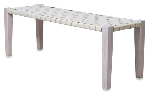 Leather Woven Bench Ivory