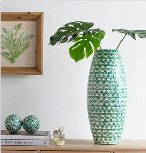Green and White Vase-Tall